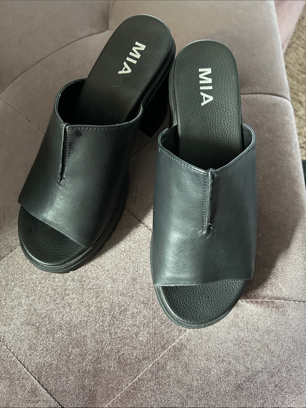 MIA Black Open-Toe Slide Heels